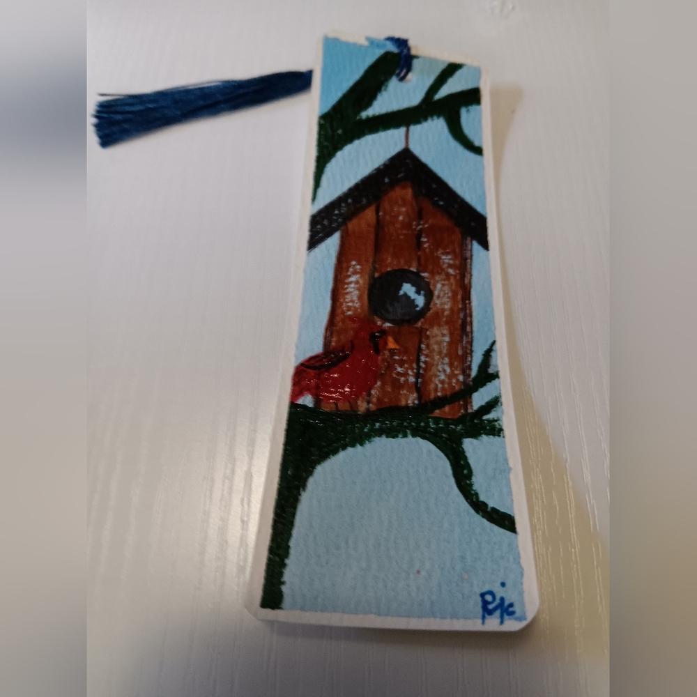 Hand-Painted Birdhouse Bookmark with Tassel